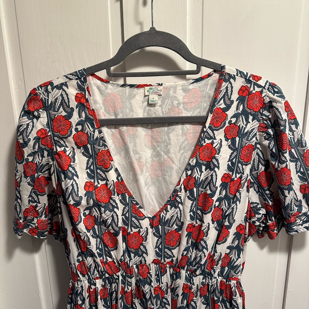 J. Crew White Maxi Dress with Red Floral Print